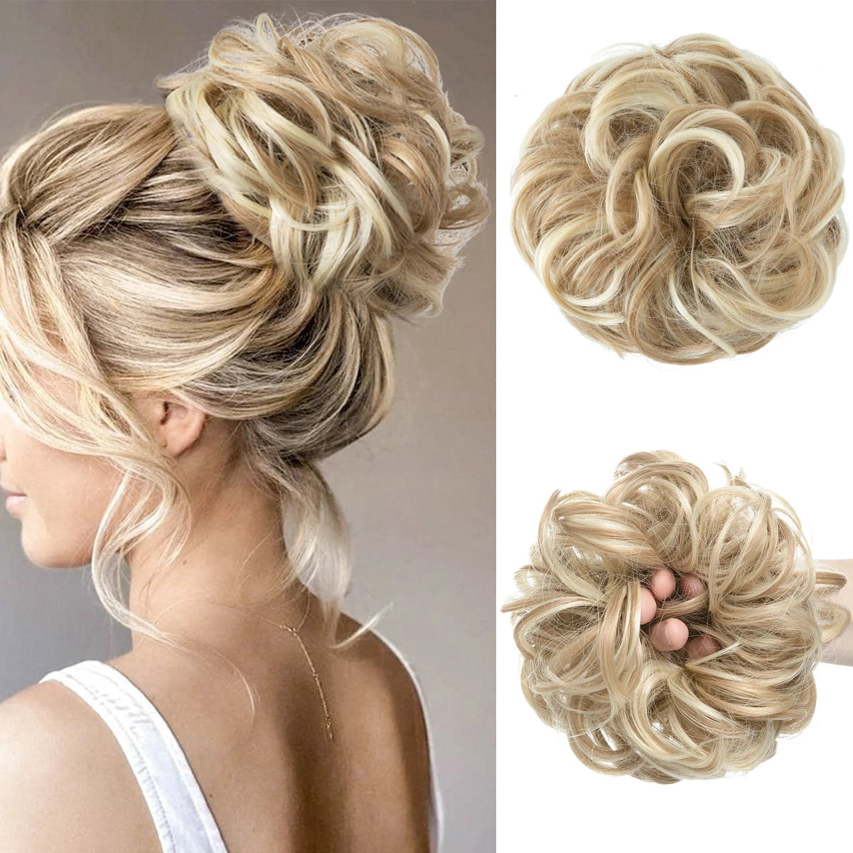 Synthetic Hair Bun Extensions Messy Curly Elastic Hair Scrunchies Hairpieces Synthetic Chignon Donut Updo Hair Pieces for Women - Curl and Collar