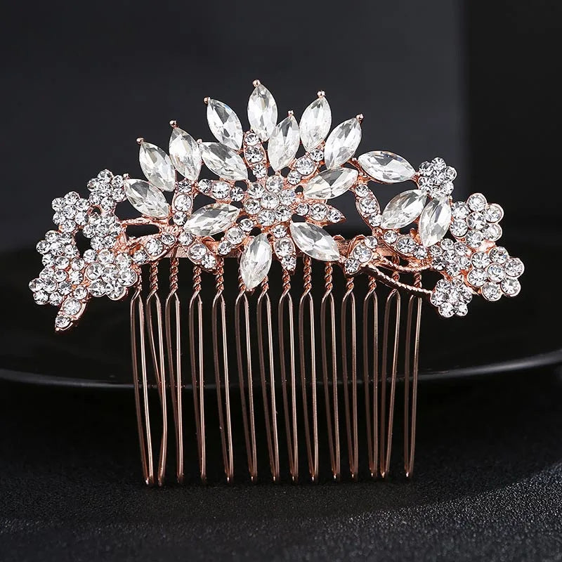BLIJERY Trendy Bridal Hair Accessories Silver Color Rhinestone Crystal Brides Tiara Floral Wedding Hair Combs Women Hair Jewelry