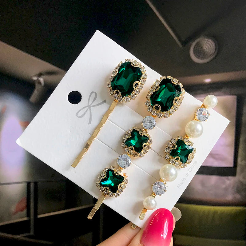 Set Women Hair Clips Jewelry Fashion Crystal Hair Accessories For Girls Luxury Pearl Geometric Barrettes Pins Christmas Gift