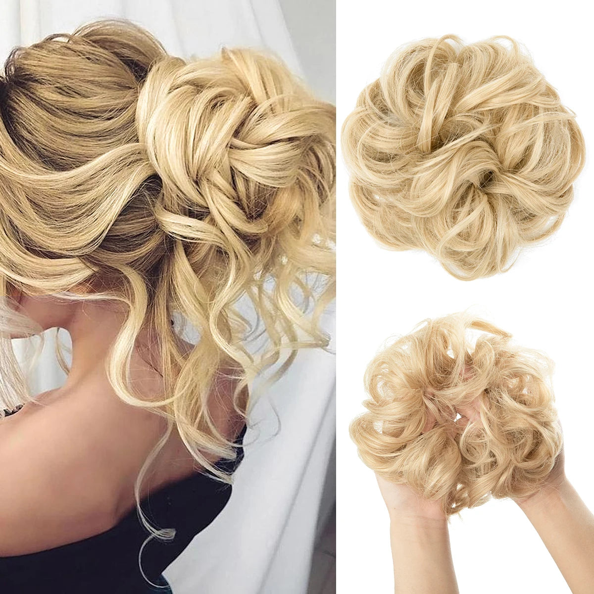 Synthetic Hair Bun Extensions Messy Curly Elastic Hair Scrunchies Hairpieces Synthetic Chignon Donut Updo Hair Pieces for Women - Curl and Collar