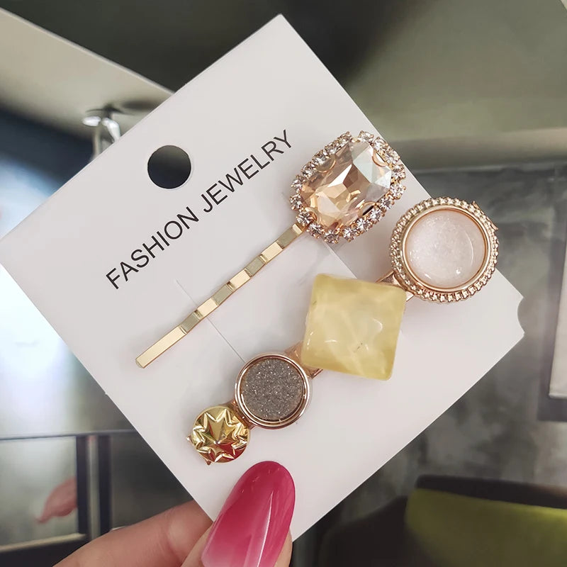 Set Women Hair Clips Jewelry Fashion Crystal Hair Accessories For Girls Luxury Pearl Geometric Barrettes Pins Christmas Gift