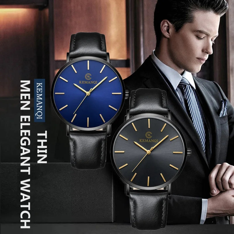 2025 Luxury Business Men Watches Men Gold Watch Ultra Thin Mens Watches Leather Quartz Watch Man Wristwatch Horloge Mannen - Curl and Collar
