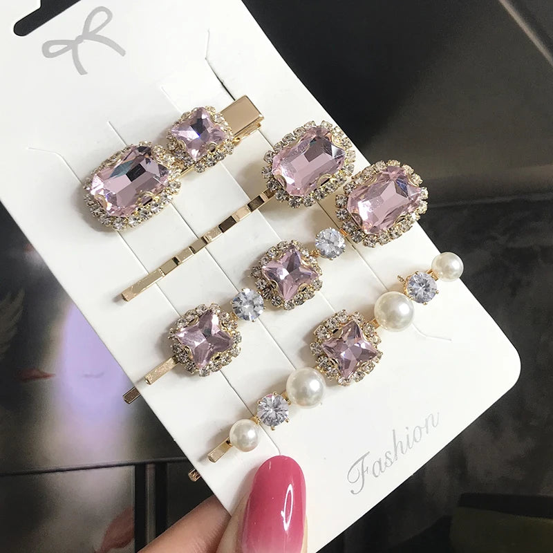Set Women Hair Clips Jewelry Fashion Crystal Hair Accessories For Girls Luxury Pearl Geometric Barrettes Pins Christmas Gift