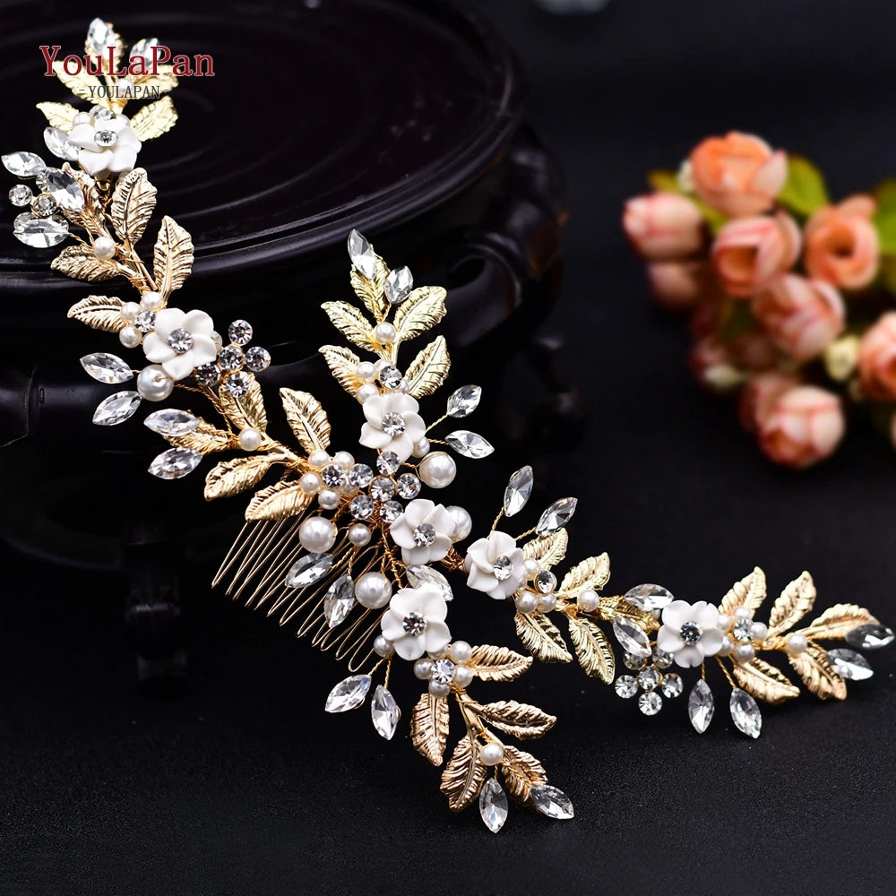YouLaPan Rhinestone Tiara Bridal Headdress Wedding Hair Accessories Pageant Crown Woman Hair Clip Bridal Hairpin for Party HP254