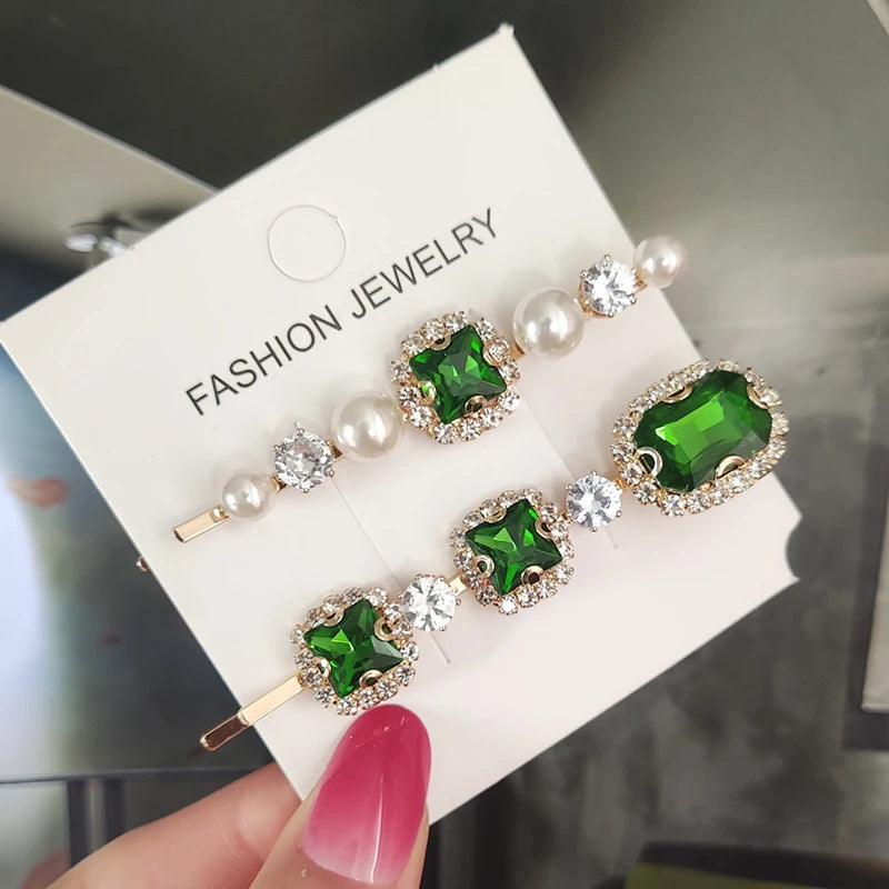 Set Women Hair Clips Jewelry Fashion Crystal Hair Accessories For Girls Luxury Pearl Geometric Barrettes Pins Christmas Gift