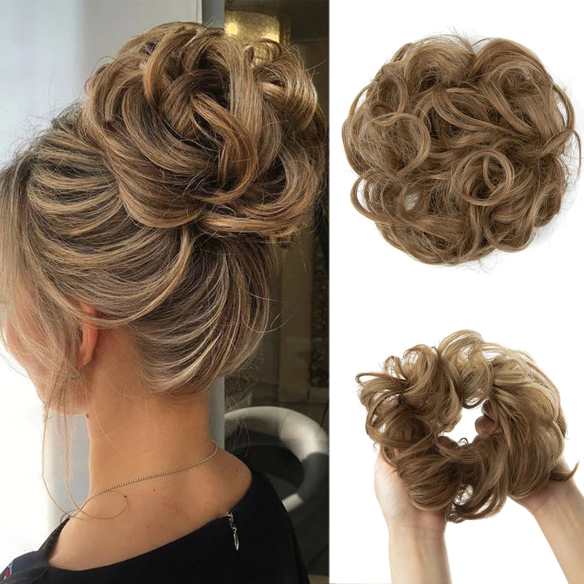 Synthetic Hair Bun Extensions Messy Curly Elastic Hair Scrunchies Hairpieces Synthetic Chignon Donut Updo Hair Pieces for Women - Curl and Collar