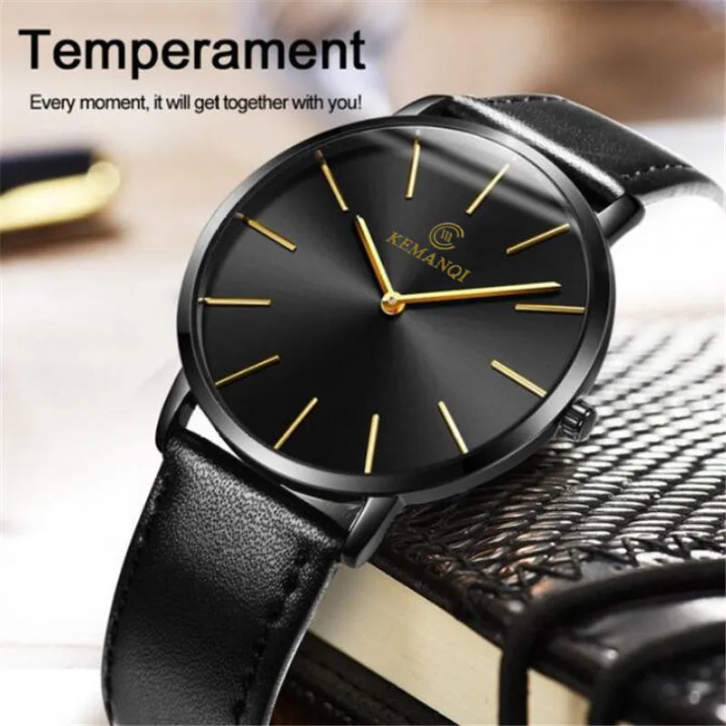 2025 Luxury Business Men Watches Men Gold Watch Ultra Thin Mens Watches Leather Quartz Watch Man Wristwatch Horloge Mannen - Curl and Collar