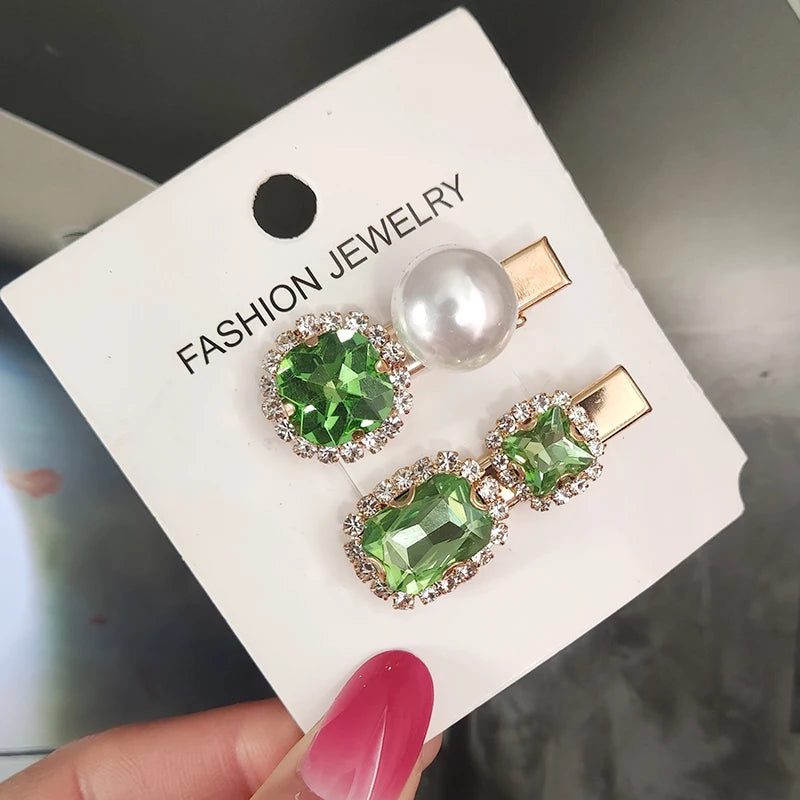 Set Women Hair Clips Jewelry Fashion Crystal Hair Accessories For Girls Luxury Pearl Geometric Barrettes Pins Christmas Gift