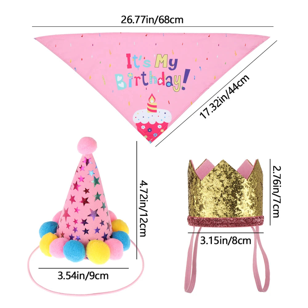 Cute Pet Birthday Caps/Bibs Design Headwear Triangle Scarf Hat Tie Collar Cat Dog Costume Pets Accessories Decoration Supplies - Curl and Collar