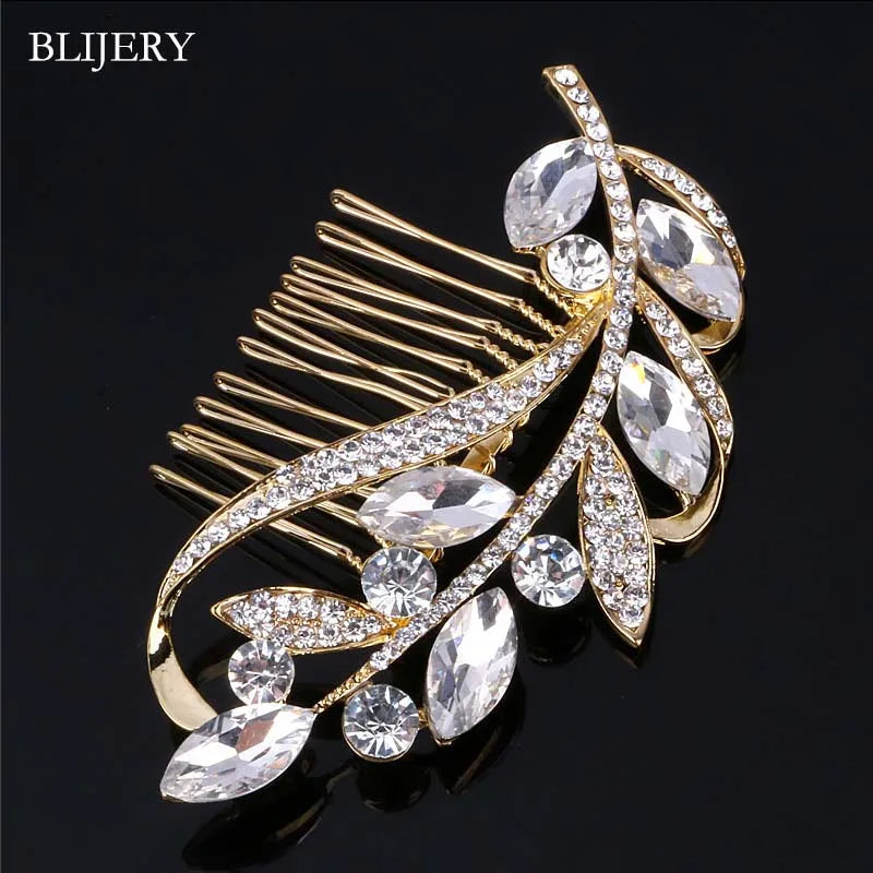 BLIJERY Trendy Bridal Hair Accessories Silver Color Rhinestone Crystal Brides Tiara Floral Wedding Hair Combs Women Hair Jewelry