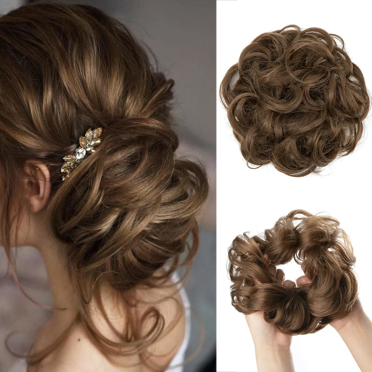 Synthetic Hair Bun Extensions Messy Curly Elastic Hair Scrunchies Hairpieces Synthetic Chignon Donut Updo Hair Pieces for Women - Curl and Collar