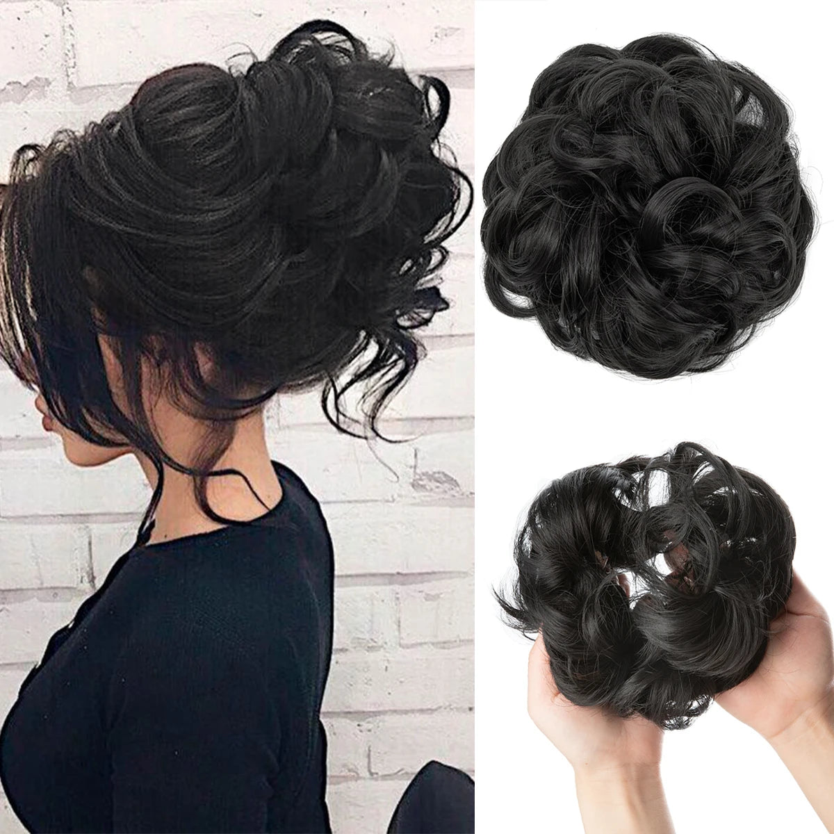 Synthetic Hair Bun Extensions Messy Curly Elastic Hair Scrunchies Hairpieces Synthetic Chignon Donut Updo Hair Pieces for Women - Curl and Collar