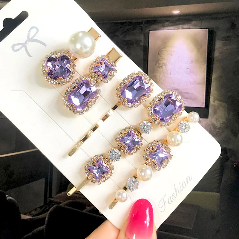 Set Women Hair Clips Jewelry Fashion Crystal Hair Accessories For Girls Luxury Pearl Geometric Barrettes Pins Christmas Gift