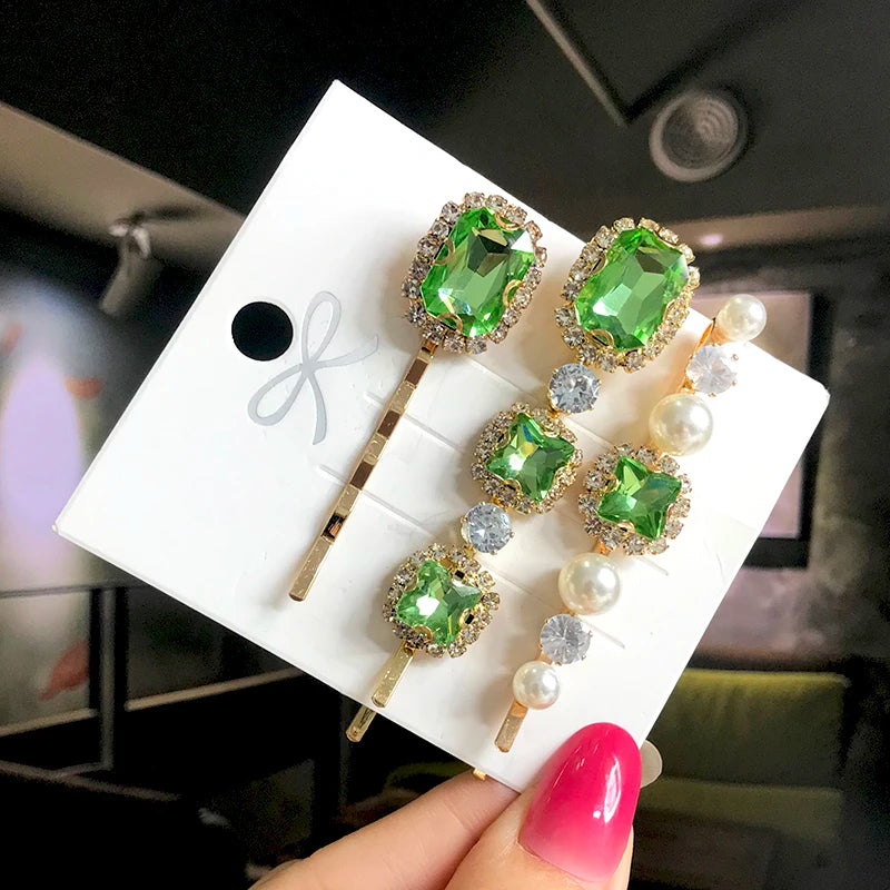 Set Women Hair Clips Jewelry Fashion Crystal Hair Accessories For Girls Luxury Pearl Geometric Barrettes Pins Christmas Gift