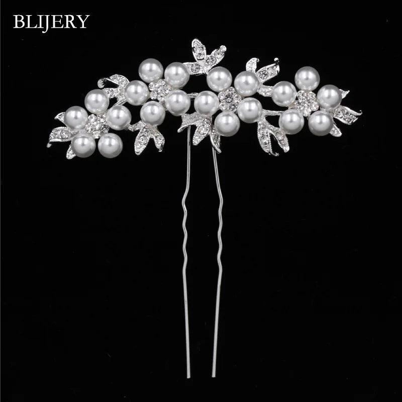 BLIJERY Trendy Bridal Hair Accessories Silver Color Rhinestone Crystal Brides Tiara Floral Wedding Hair Combs Women Hair Jewelry