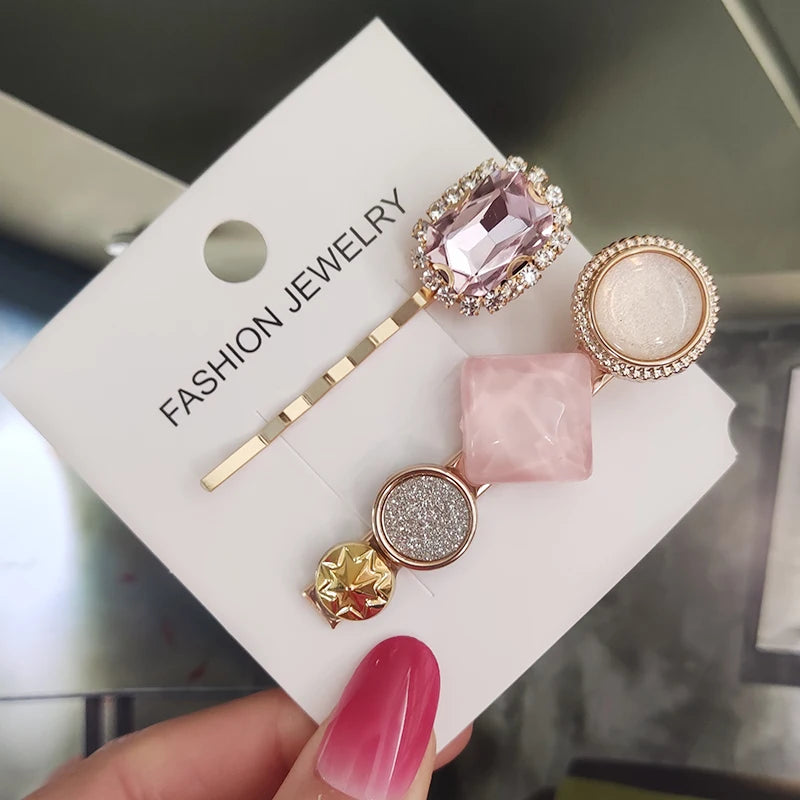 Set Women Hair Clips Jewelry Fashion Crystal Hair Accessories For Girls Luxury Pearl Geometric Barrettes Pins Christmas Gift