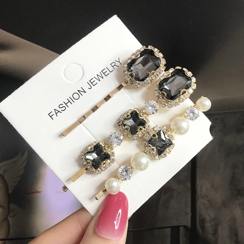 Set Women Hair Clips Jewelry Fashion Crystal Hair Accessories For Girls Luxury Pearl Geometric Barrettes Pins Christmas Gift