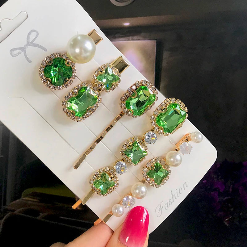 Set Women Hair Clips Jewelry Fashion Crystal Hair Accessories For Girls Luxury Pearl Geometric Barrettes Pins Christmas Gift
