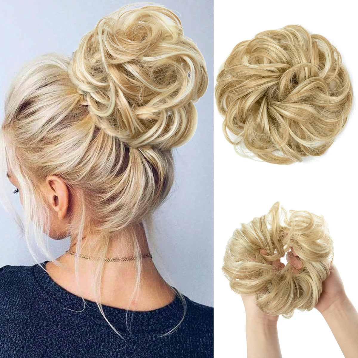 Synthetic Hair Bun Extensions Messy Curly Elastic Hair Scrunchies Hairpieces Synthetic Chignon Donut Updo Hair Pieces for Women - Curl and Collar