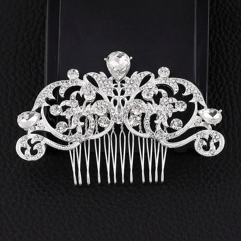 BLIJERY Trendy Bridal Hair Accessories Silver Color Rhinestone Crystal Brides Tiara Floral Wedding Hair Combs Women Hair Jewelry