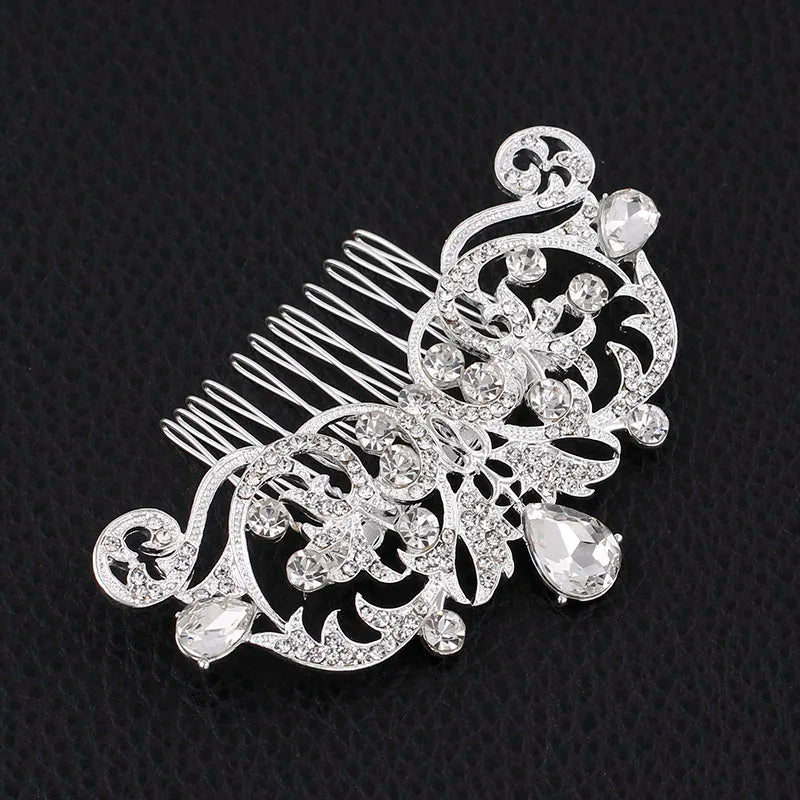 BLIJERY Trendy Bridal Hair Accessories Silver Color Rhinestone Crystal Brides Tiara Floral Wedding Hair Combs Women Hair Jewelry