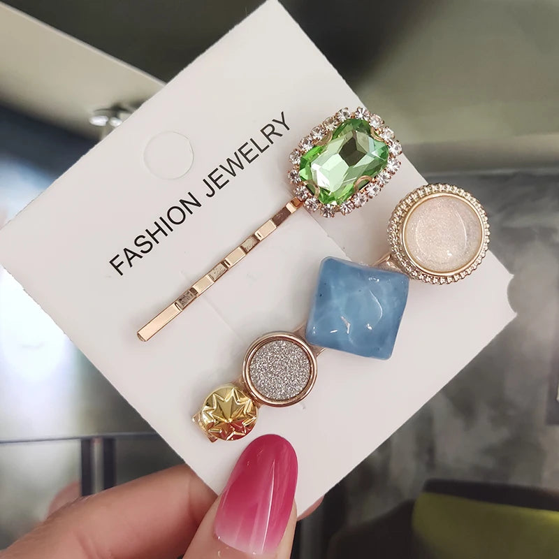 Set Women Hair Clips Jewelry Fashion Crystal Hair Accessories For Girls Luxury Pearl Geometric Barrettes Pins Christmas Gift