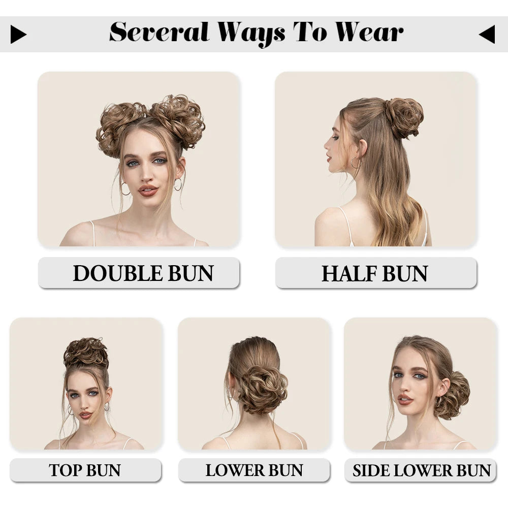 Synthetic Hair Bun Extensions Messy Curly Elastic Hair Scrunchies Hairpieces Synthetic Chignon Donut Updo Hair Pieces for Women - Curl and Collar