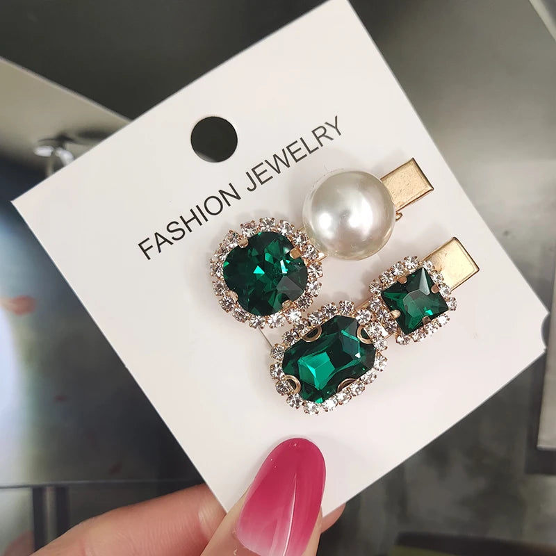Set Women Hair Clips Jewelry Fashion Crystal Hair Accessories For Girls Luxury Pearl Geometric Barrettes Pins Christmas Gift