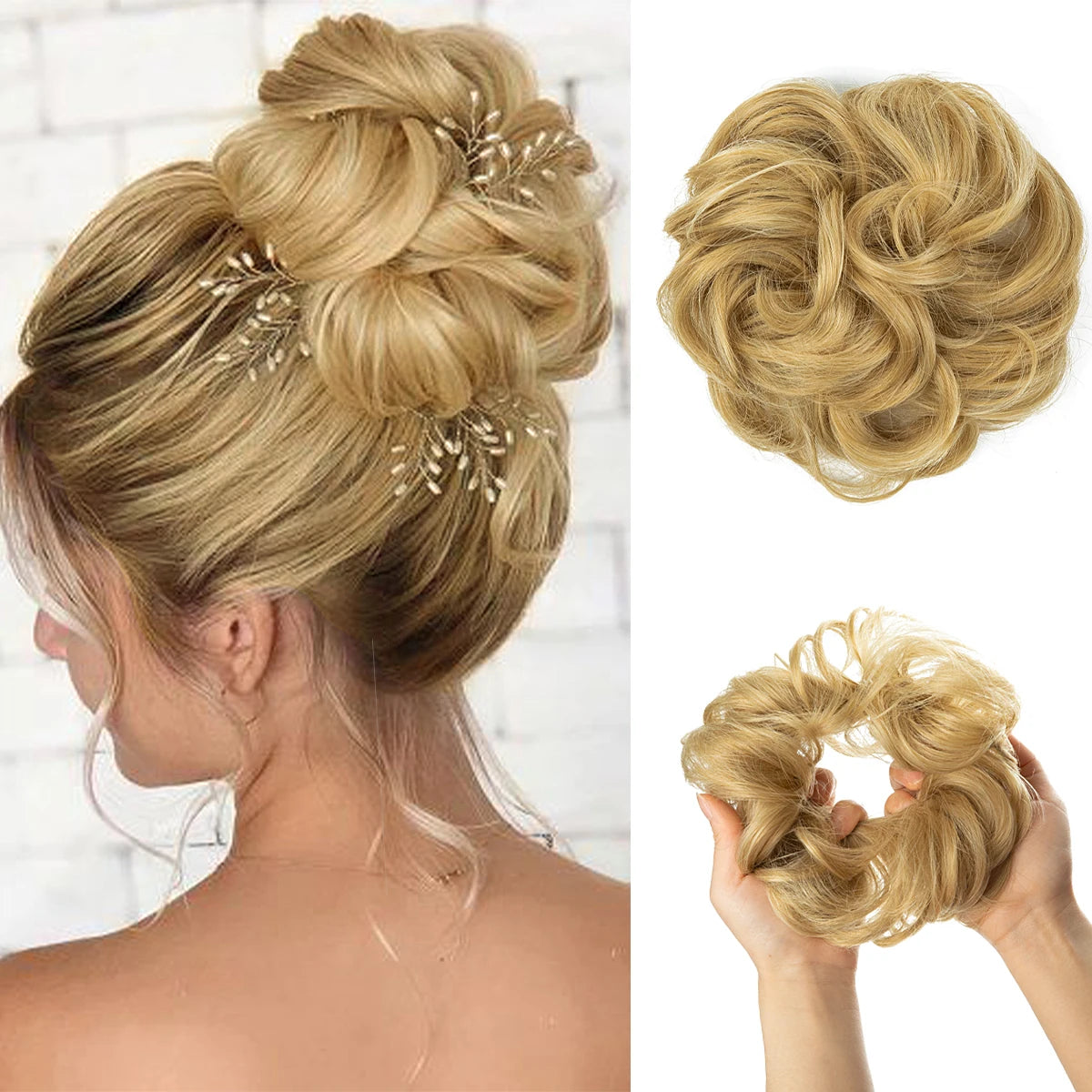 Synthetic Hair Bun Extensions Messy Curly Elastic Hair Scrunchies Hairpieces Synthetic Chignon Donut Updo Hair Pieces for Women - Curl and Collar