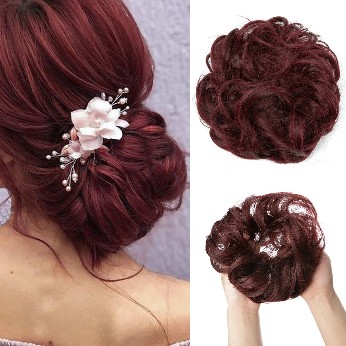 Synthetic Hair Bun Extensions Messy Curly Elastic Hair Scrunchies Hairpieces Synthetic Chignon Donut Updo Hair Pieces for Women - Curl and Collar