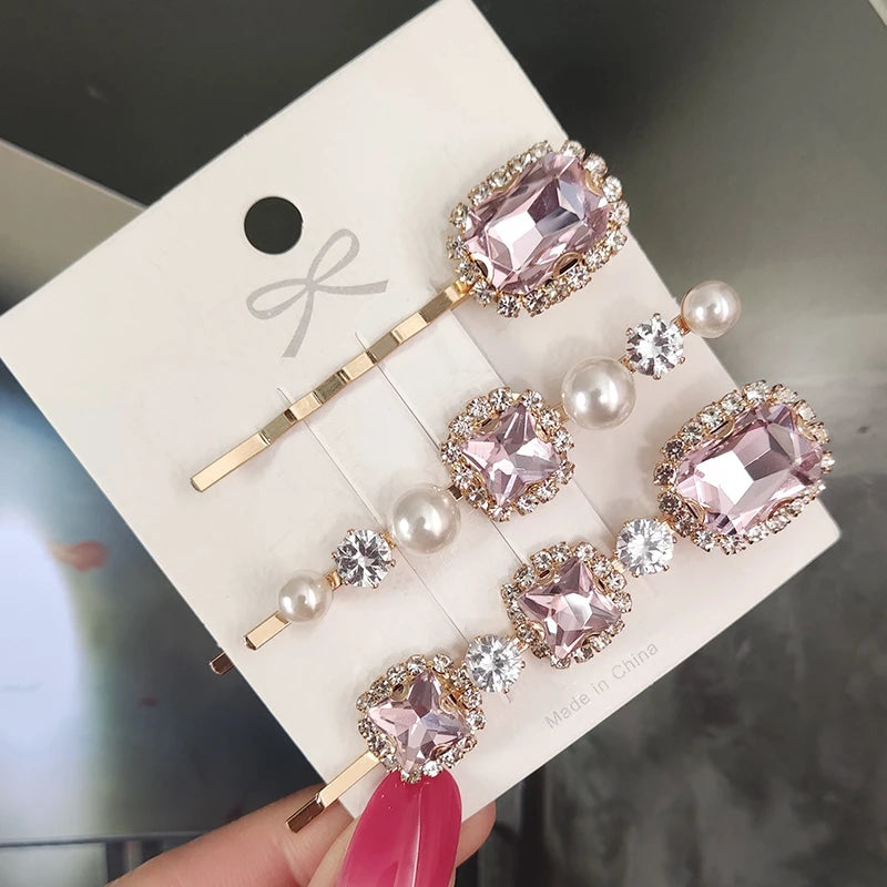 Set Women Hair Clips Jewelry Fashion Crystal Hair Accessories For Girls Luxury Pearl Geometric Barrettes Pins Christmas Gift