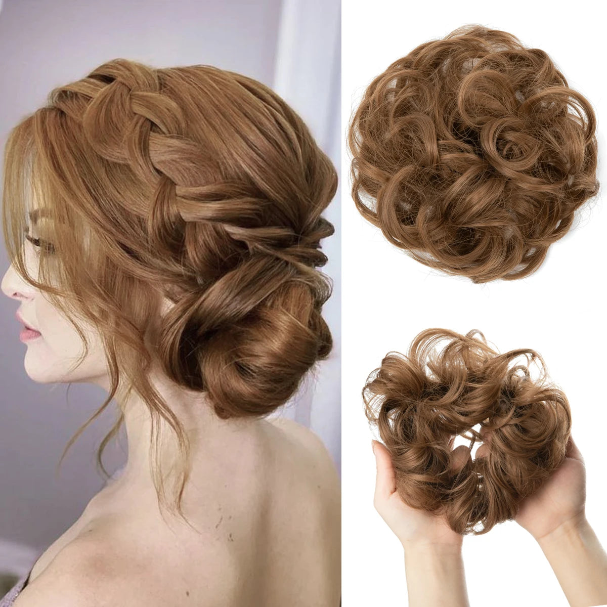 Synthetic Hair Bun Extensions Messy Curly Elastic Hair Scrunchies Hairpieces Synthetic Chignon Donut Updo Hair Pieces for Women - Curl and Collar