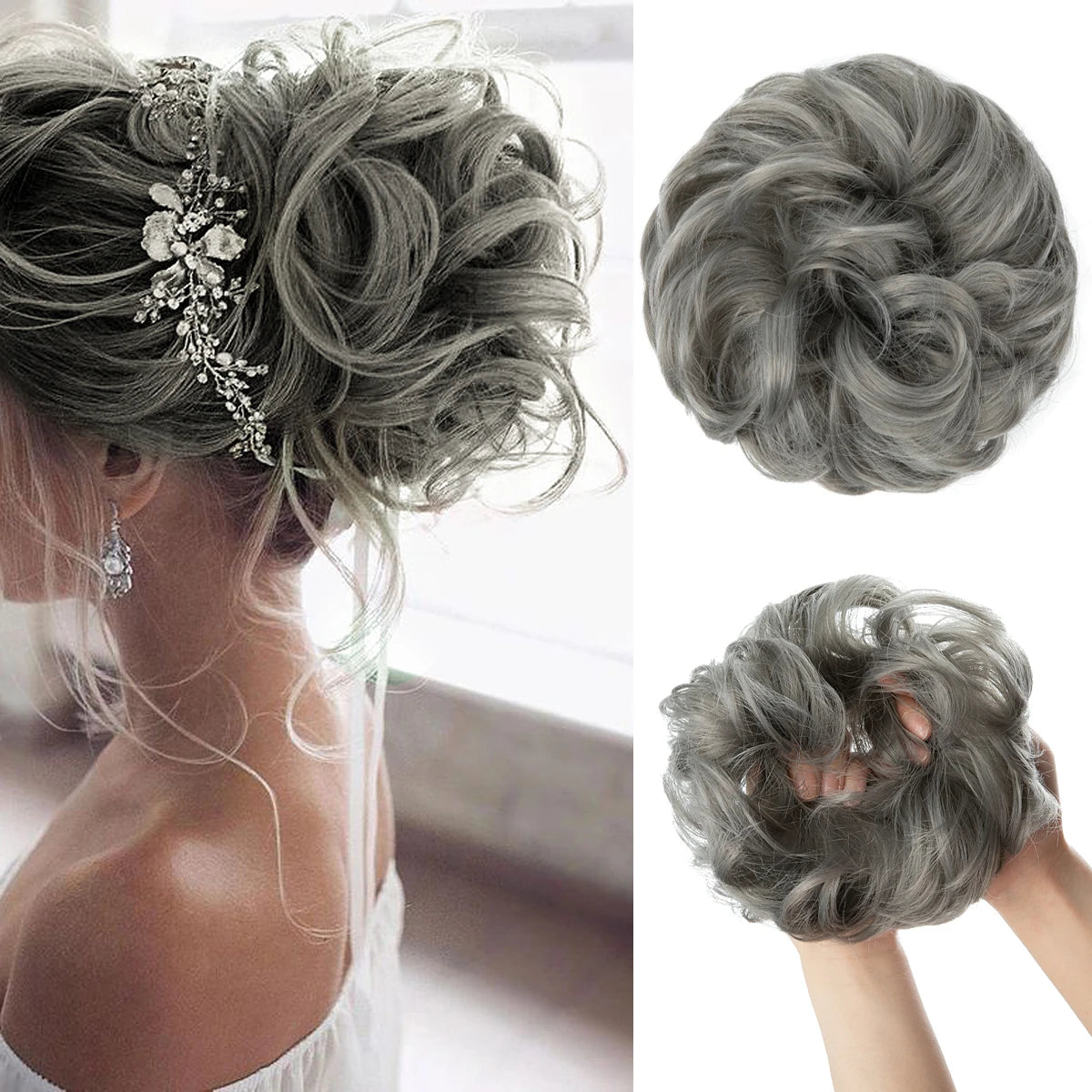 Synthetic Hair Bun Extensions Messy Curly Elastic Hair Scrunchies Hairpieces Synthetic Chignon Donut Updo Hair Pieces for Women - Curl and Collar