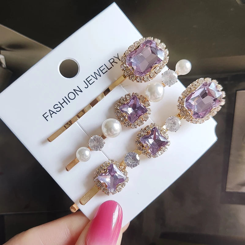 Set Women Hair Clips Jewelry Fashion Crystal Hair Accessories For Girls Luxury Pearl Geometric Barrettes Pins Christmas Gift
