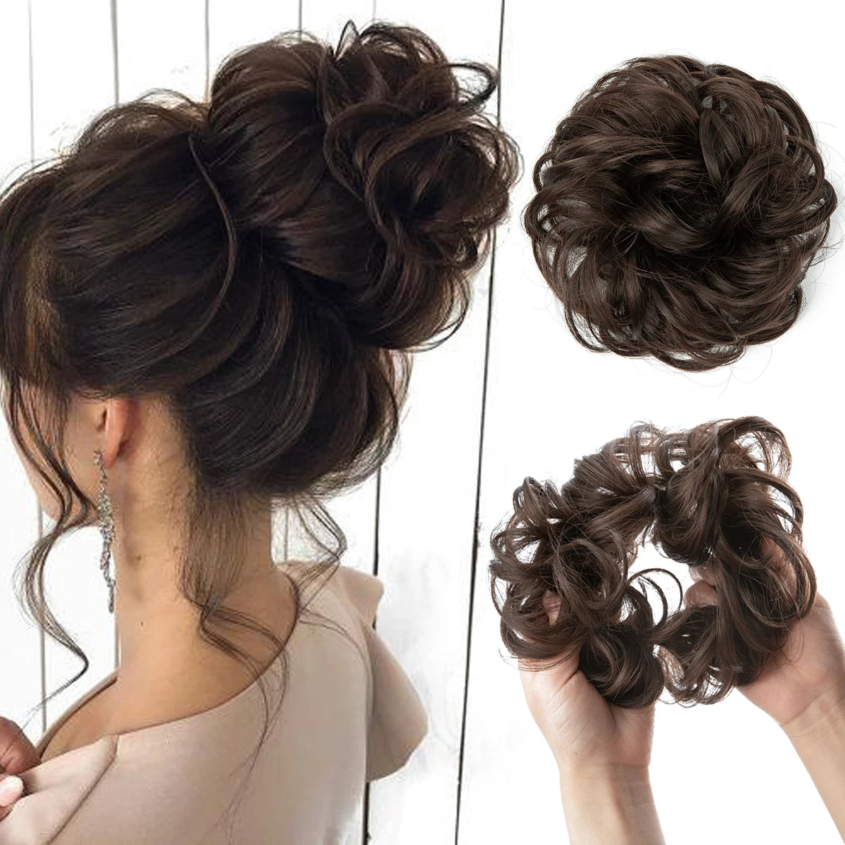 Synthetic Hair Bun Extensions Messy Curly Elastic Hair Scrunchies Hairpieces Synthetic Chignon Donut Updo Hair Pieces for Women - Curl and Collar