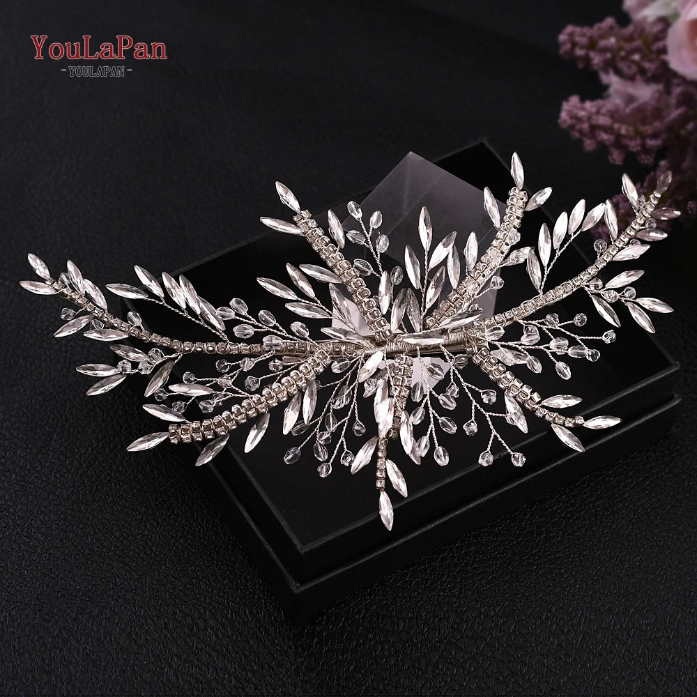 YouLaPan Rhinestone Tiara Bridal Headdress Wedding Hair Accessories Pageant Crown Woman Hair Clip Bridal Hairpin for Party HP254
