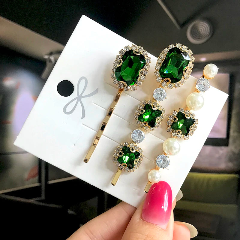 Set Women Hair Clips Jewelry Fashion Crystal Hair Accessories For Girls Luxury Pearl Geometric Barrettes Pins Christmas Gift
