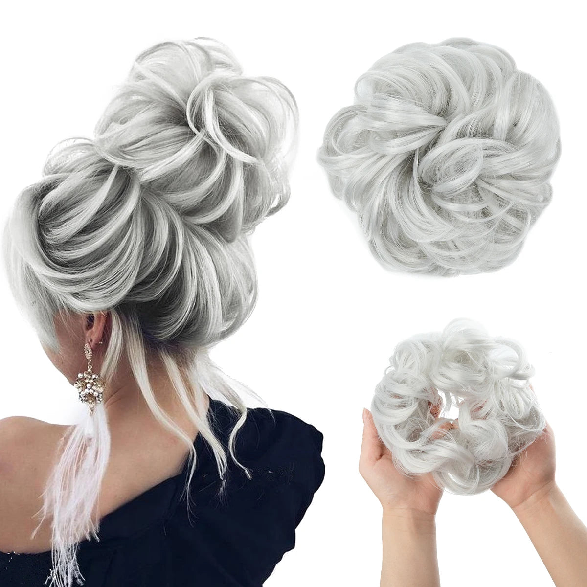 Synthetic Hair Bun Extensions Messy Curly Elastic Hair Scrunchies Hairpieces Synthetic Chignon Donut Updo Hair Pieces for Women - Curl and Collar
