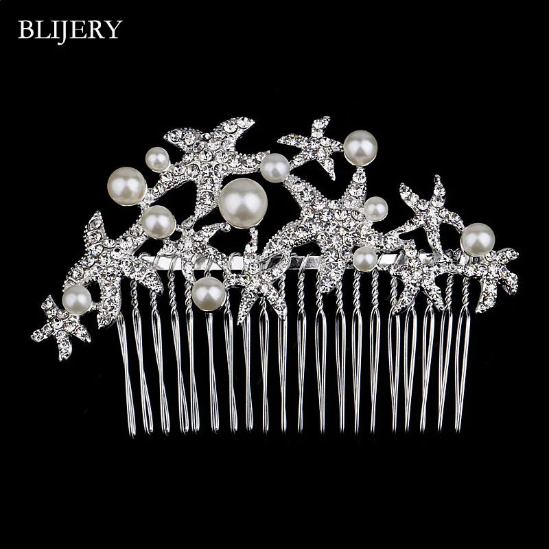 BLIJERY Trendy Bridal Hair Accessories Silver Color Rhinestone Crystal Brides Tiara Floral Wedding Hair Combs Women Hair Jewelry