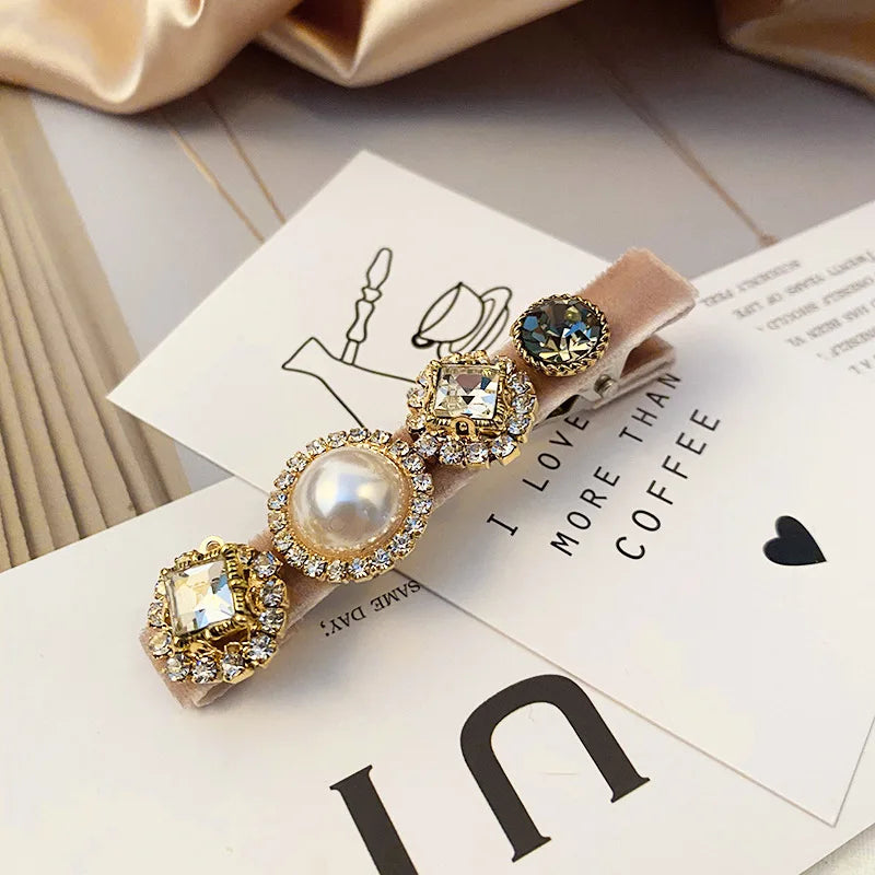 Retro French Hairpins Imitation Pearl Crystal Rhinestone Hair Clips Hair Barrettes for Women Girls Hair Accessories Gifts Mother