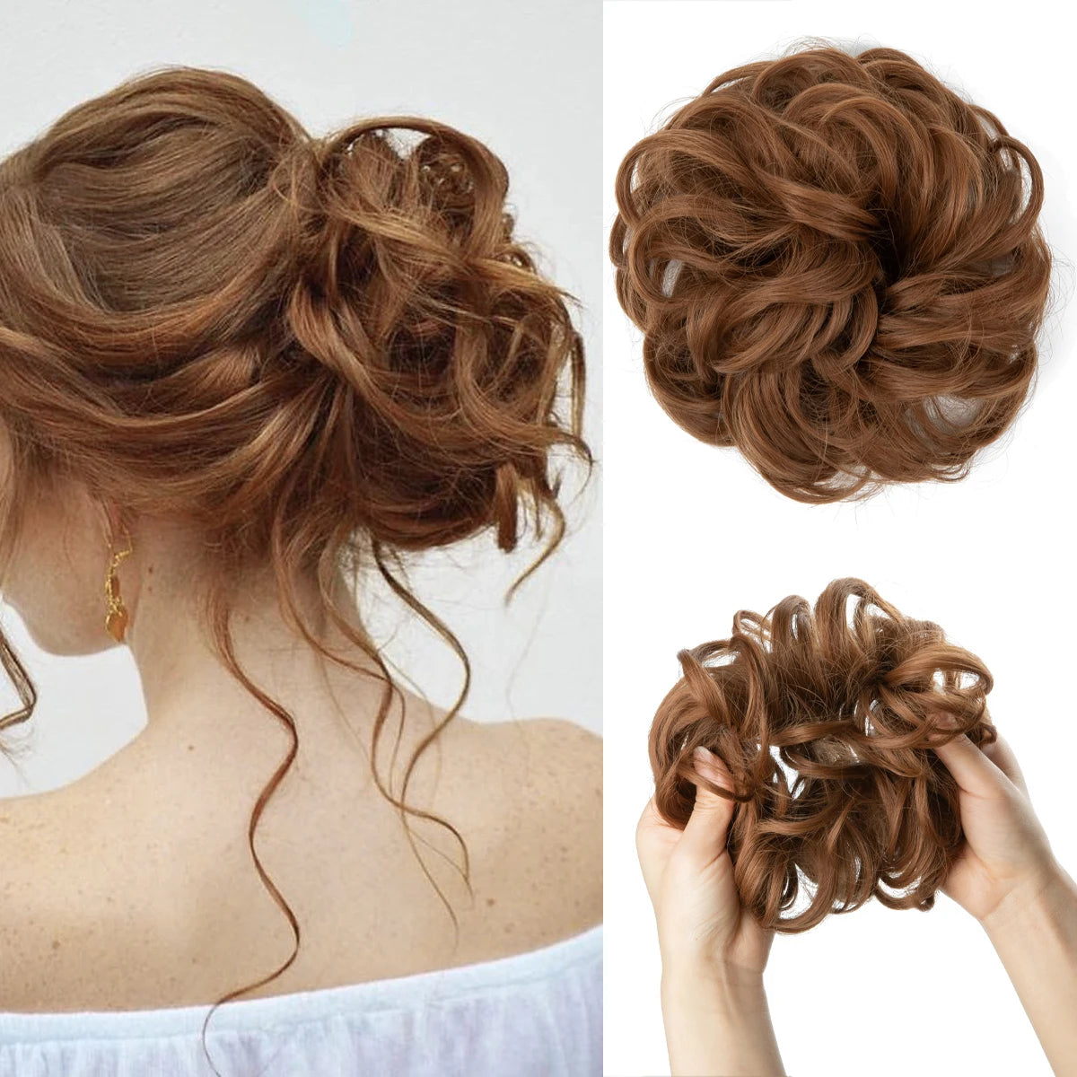Synthetic Hair Bun Extensions Messy Curly Elastic Hair Scrunchies Hairpieces Synthetic Chignon Donut Updo Hair Pieces for Women - Curl and Collar