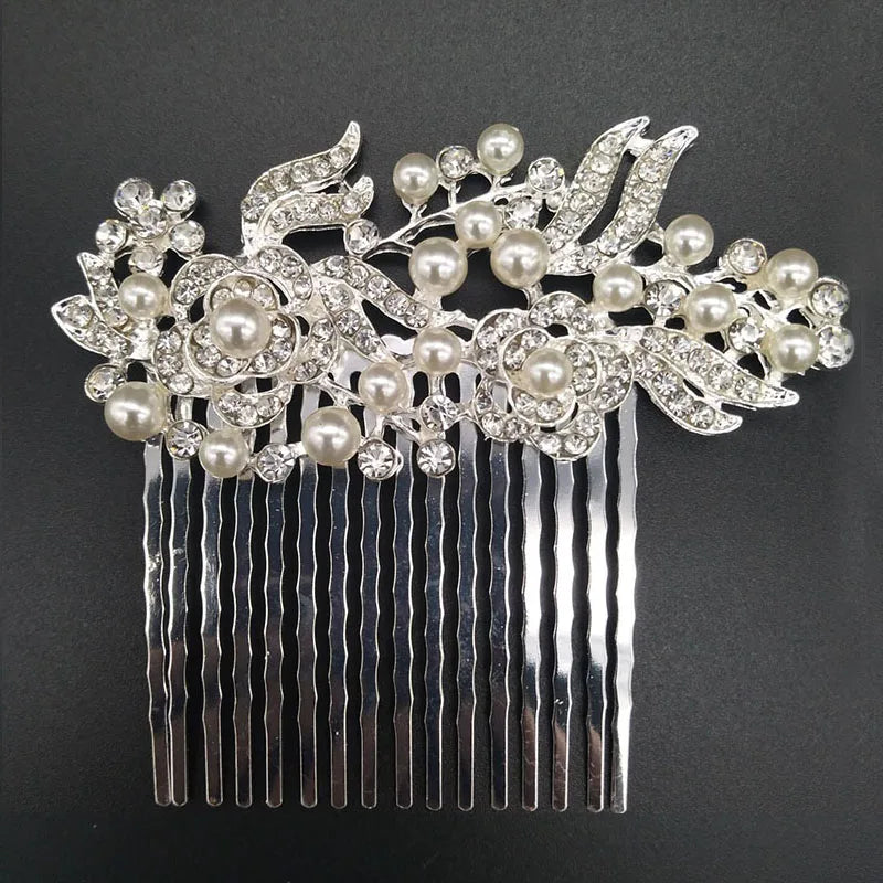 BLIJERY Trendy Bridal Hair Accessories Silver Color Rhinestone Crystal Brides Tiara Floral Wedding Hair Combs Women Hair Jewelry