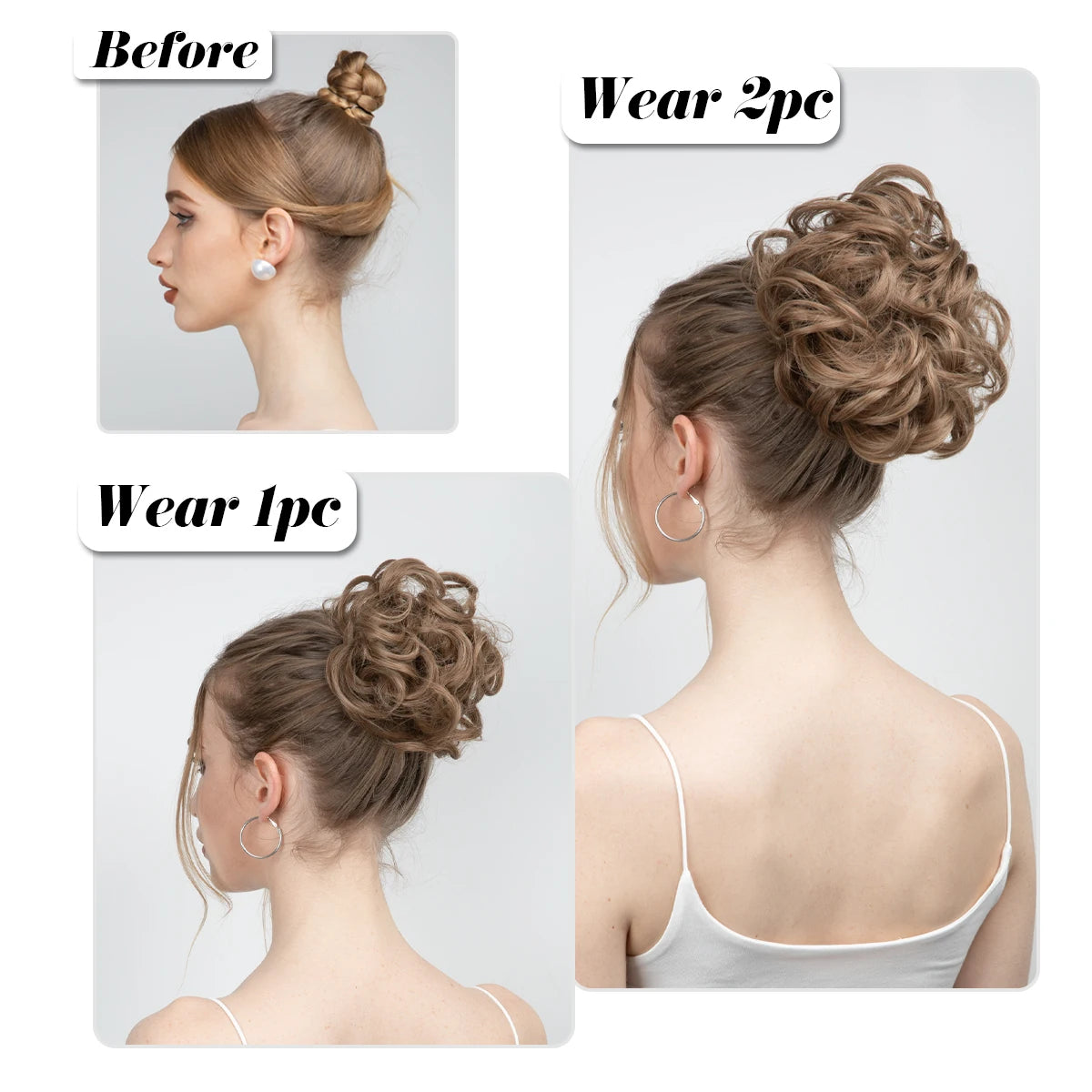 Synthetic Hair Bun Extensions Messy Curly Elastic Hair Scrunchies Hairpieces Synthetic Chignon Donut Updo Hair Pieces for Women - Curl and Collar