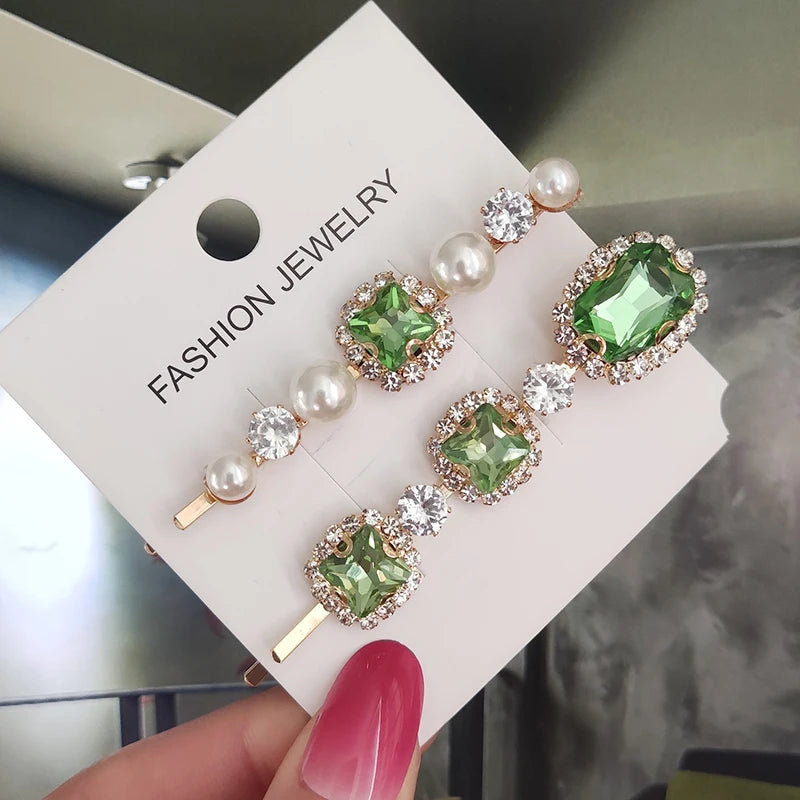 Set Women Hair Clips Jewelry Fashion Crystal Hair Accessories For Girls Luxury Pearl Geometric Barrettes Pins Christmas Gift