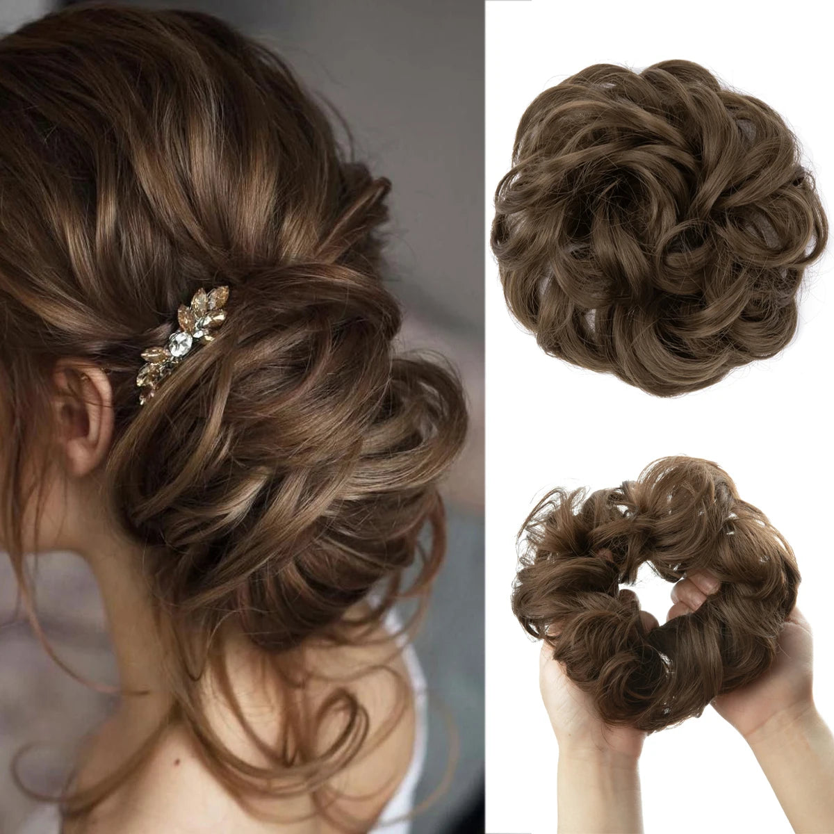 Synthetic Hair Bun Extensions Messy Curly Elastic Hair Scrunchies Hairpieces Synthetic Chignon Donut Updo Hair Pieces for Women - Curl and Collar