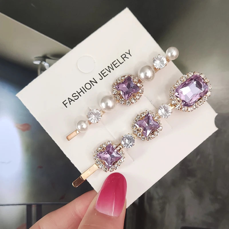 Set Women Hair Clips Jewelry Fashion Crystal Hair Accessories For Girls Luxury Pearl Geometric Barrettes Pins Christmas Gift