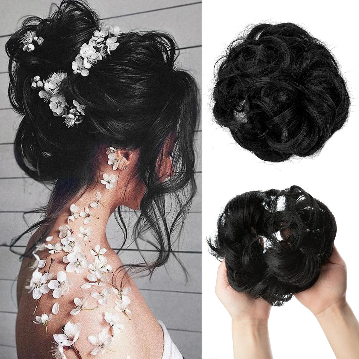 Synthetic Hair Bun Extensions Messy Curly Elastic Hair Scrunchies Hairpieces Synthetic Chignon Donut Updo Hair Pieces for Women - Curl and Collar