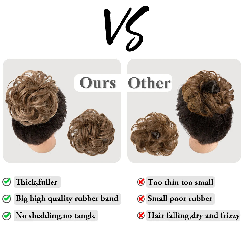 Synthetic Hair Bun Extensions Messy Curly Elastic Hair Scrunchies Hairpieces Synthetic Chignon Donut Updo Hair Pieces for Women - Curl and Collar