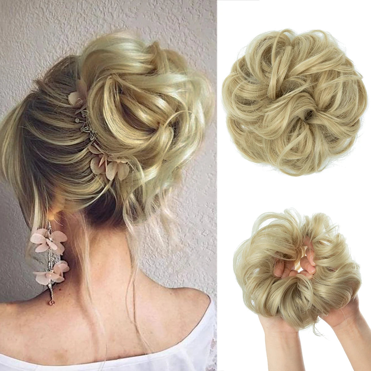 Synthetic Hair Bun Extensions Messy Curly Elastic Hair Scrunchies Hairpieces Synthetic Chignon Donut Updo Hair Pieces for Women - Curl and Collar