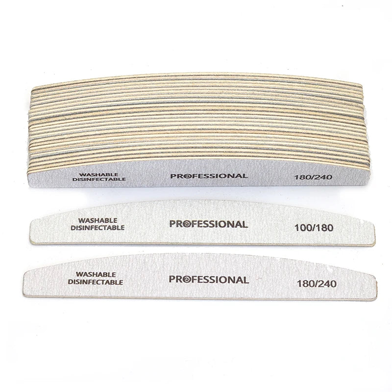 10pcs/Lot Wooden Nail Files Professional 100 180 240 Emery Board Manicure Buffer Grey Boat Double-sided Wooden Pedicure Buffers - Curl and Collar
